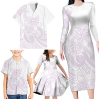 Polynesian Tribal Plumeria Lotu Tamaiti Family Matching Long Sleeve Bodycon Dress and Hawaiian Shirt Pastel Mauve LT9 - Polynesian Pride