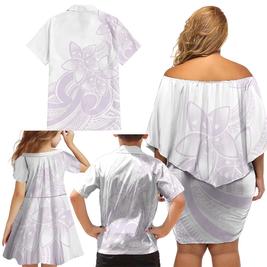 Polynesian Tribal Plumeria Lotu Tamaiti Family Matching Off Shoulder Short Dress and Hawaiian Shirt Pastel Mauve - Polynesian Pride