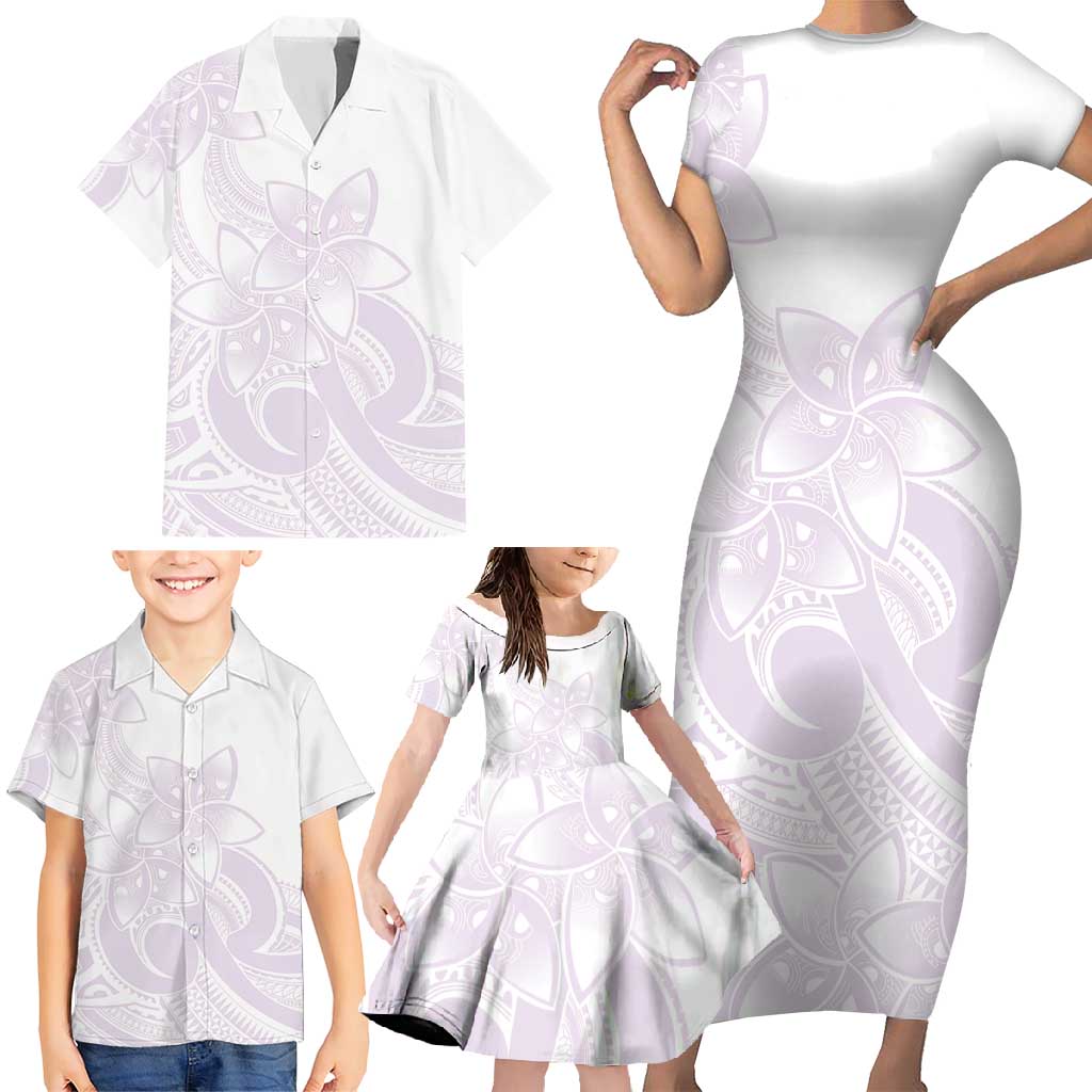 Polynesian Tribal Plumeria Lotu Tamaiti Family Matching Short Sleeve Bodycon Dress and Hawaiian Shirt Pastel Mauve LT9 - Polynesian Pride