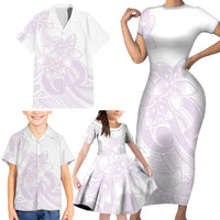 Polynesian Tribal Plumeria Lotu Tamaiti Family Matching Short Sleeve Bodycon Dress and Hawaiian Shirt Pastel Mauve LT9 - Polynesian Pride