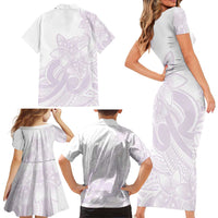 Polynesian Tribal Plumeria Lotu Tamaiti Family Matching Short Sleeve Bodycon Dress and Hawaiian Shirt Pastel Mauve LT9 - Polynesian Pride