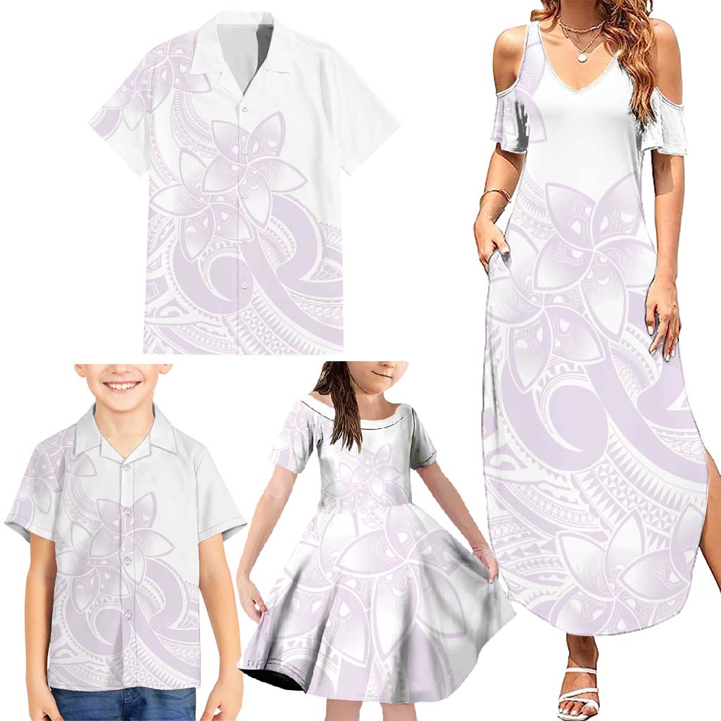 Polynesian Tribal Plumeria Lotu Tamaiti Family Matching Summer Maxi Dress and Hawaiian Shirt Pastel Mauve - Polynesian Pride