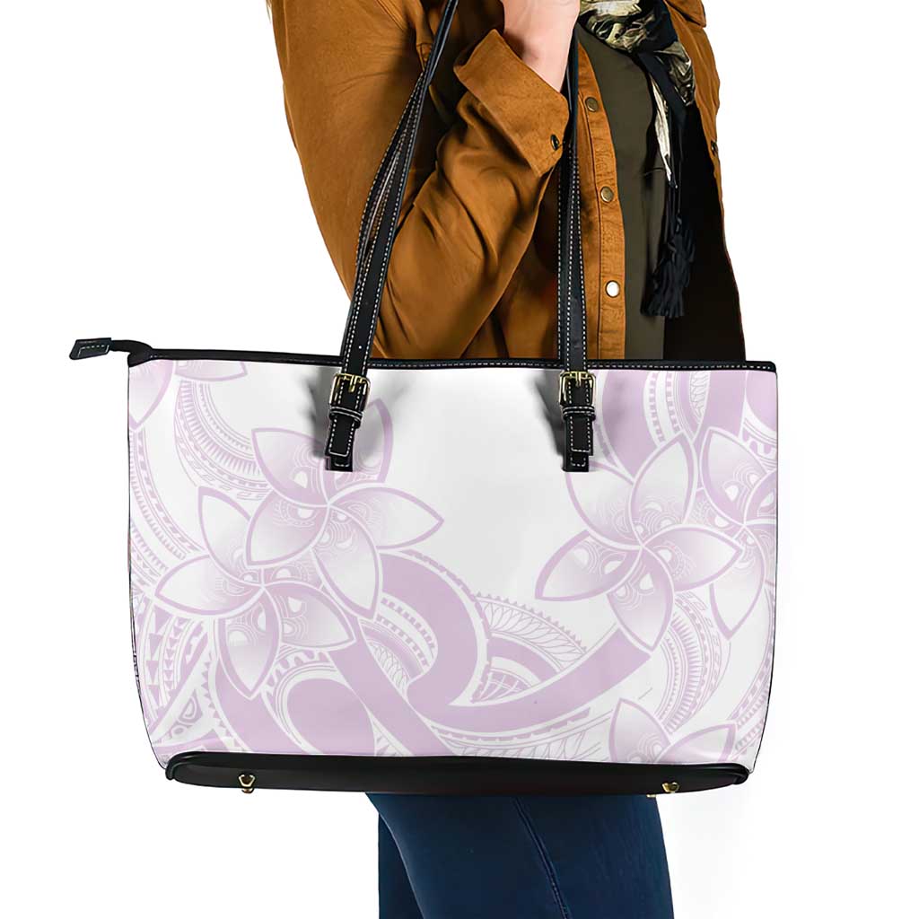 Polynesian Tribal Plumeria Lotu Tamaiti Leather Tote Bag Pastel Mauve - Polynesian Pride