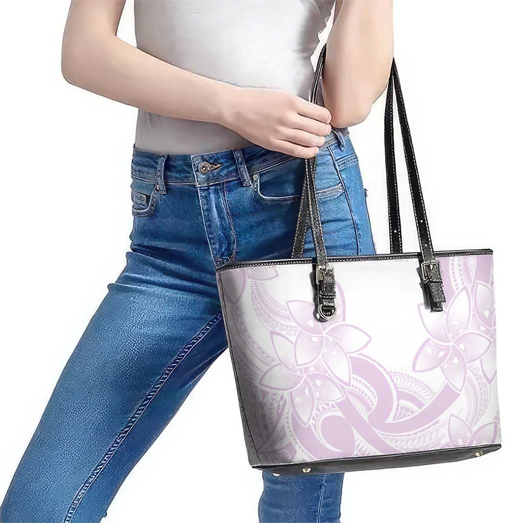 Polynesian Tribal Plumeria Lotu Tamaiti Leather Tote Bag Pastel Mauve - Polynesian Pride