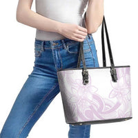 Polynesian Tribal Plumeria Lotu Tamaiti Leather Tote Bag Pastel Mauve - Polynesian Pride