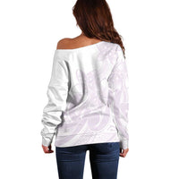 Polynesian Tribal Plumeria Lotu Tamaiti Off Shoulder Sweater Pastel Mauve - Polynesian Pride