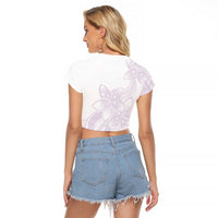 Polynesian Tribal Plumeria Lotu Tamaiti Raglan Cropped T Shirt Pastel Mauve - Polynesian Pride
