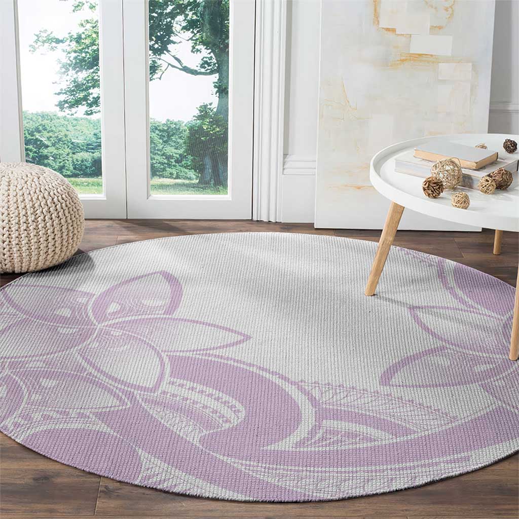 Polynesian Tribal Plumeria Lotu Tamaiti Round Carpet Pastel Mauve - Polynesian Pride