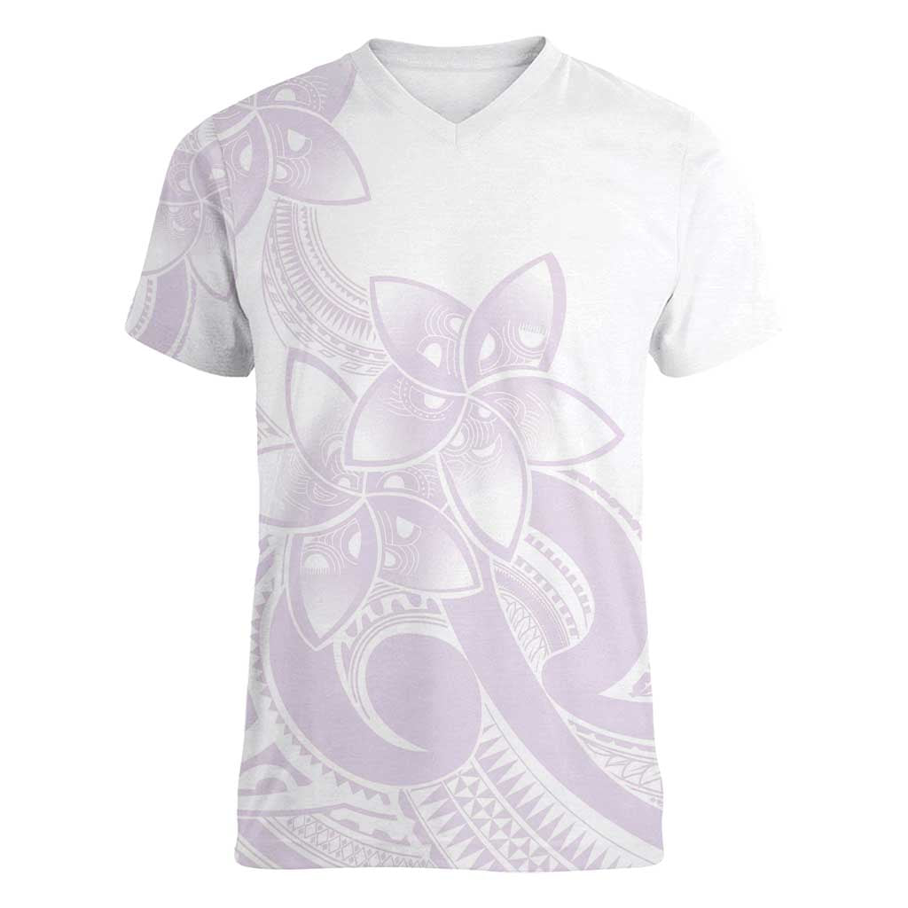 Polynesian Tribal Plumeria Lotu Tamaiti Women V-Neck T-Shirt Pastel Mauve - Polynesian Pride