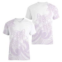 Polynesian Tribal Plumeria Lotu Tamaiti Women V-Neck T-Shirt Pastel Mauve - Polynesian Pride