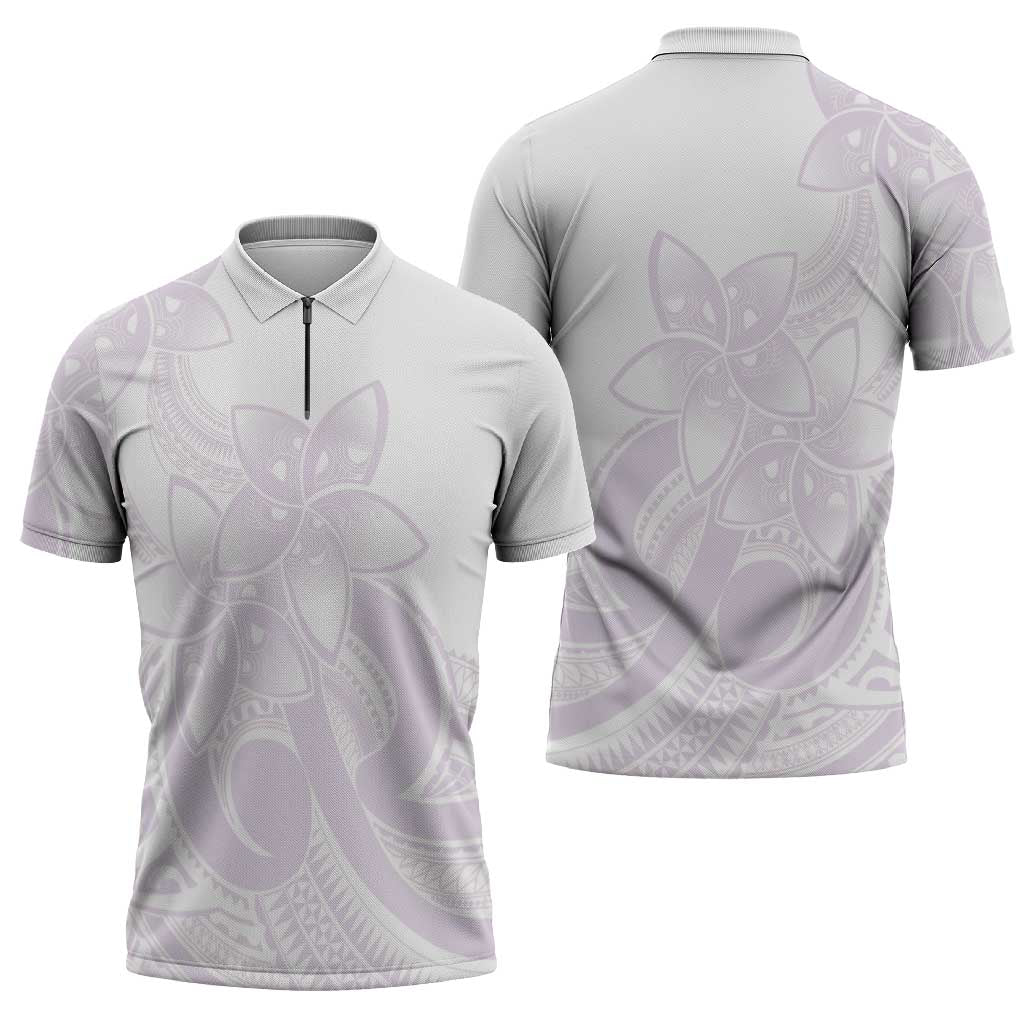 Polynesian Tribal Plumeria Lotu Tamaiti Zipper Polo Shirt Pastel Mauve - Polynesian Pride