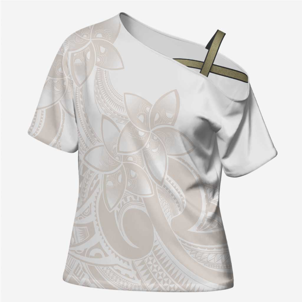 Polynesian Tribal Plumeria Lotu Tamaiti Cross Shoulder Shirt Pastel Nude - Polynesian Pride