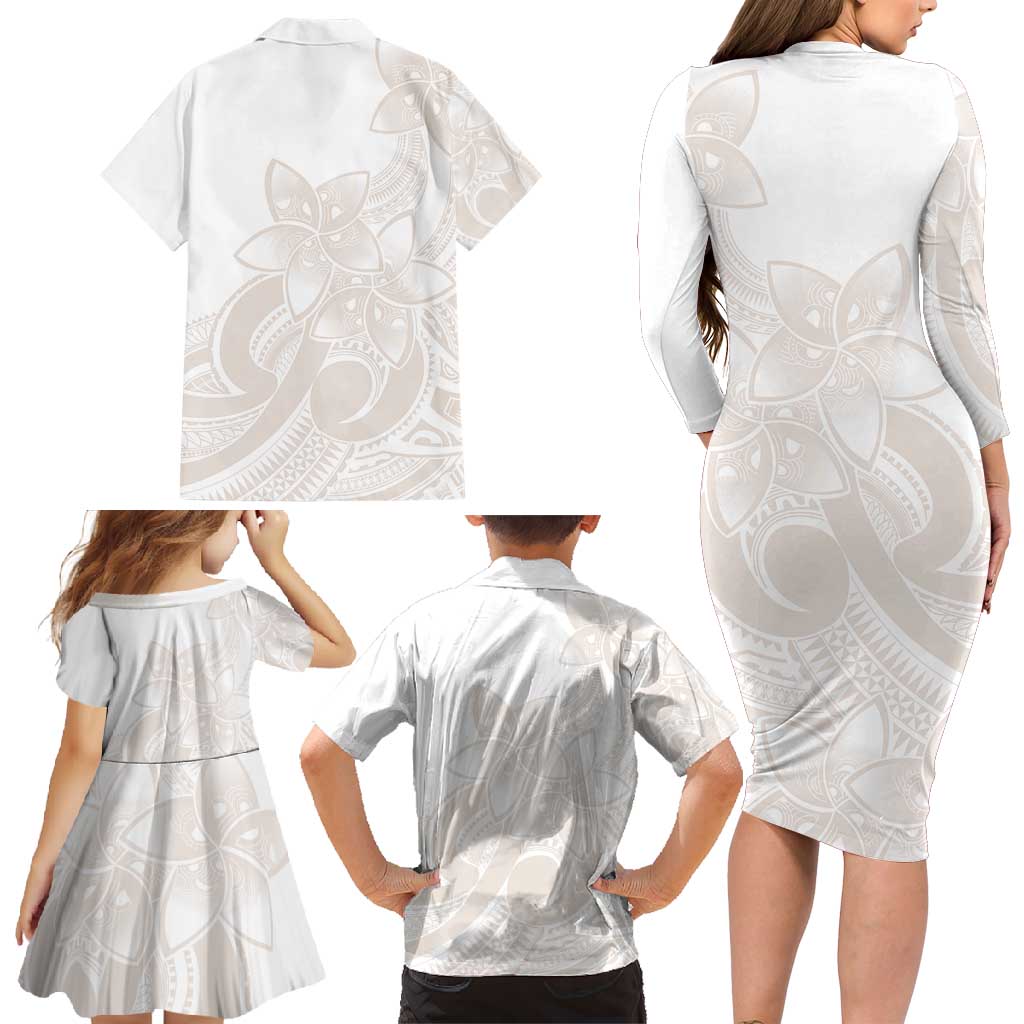 Polynesian Tribal Plumeria Lotu Tamaiti Family Matching Long Sleeve Bodycon Dress and Hawaiian Shirt Pastel Nude LT9 - Polynesian Pride