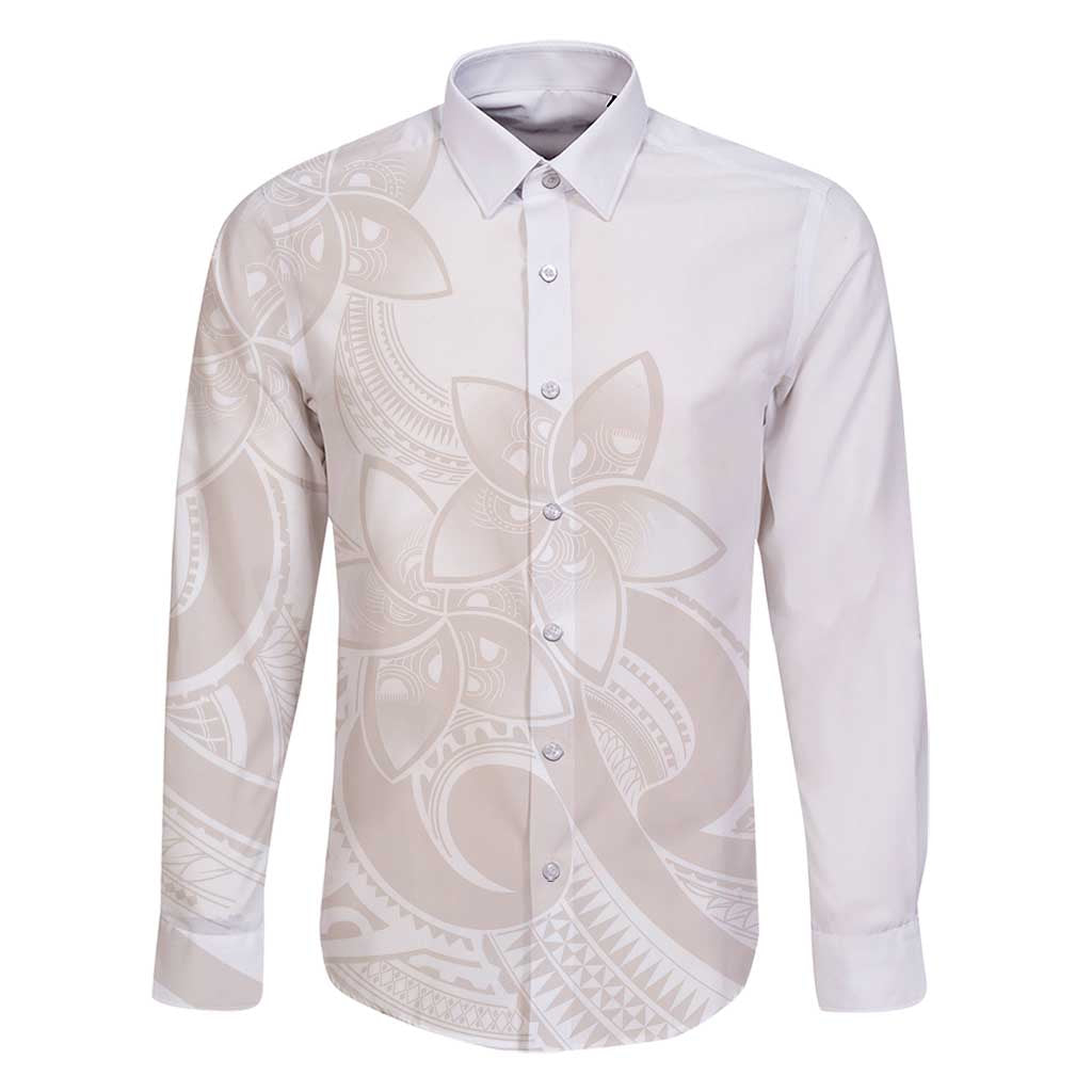 Polynesian Tribal Plumeria Lotu Tamaiti Family Matching Long Sleeve Bodycon Dress and Hawaiian Shirt Pastel Nude LT9 Dad's Shirt - Long Sleeve Nude - Polynesian Pride