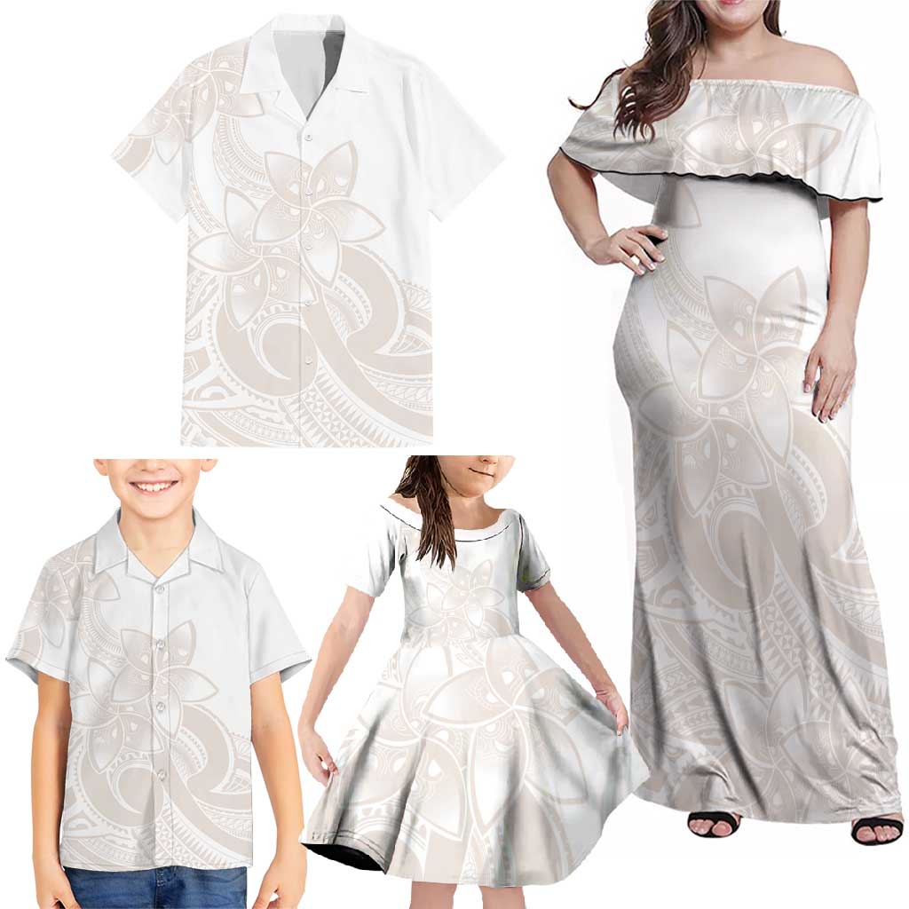 Polynesian Tribal Plumeria Lotu Tamaiti Family Matching Off Shoulder Maxi Dress and Hawaiian Shirt Pastel Nude - Polynesian Pride