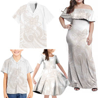 Polynesian Tribal Plumeria Lotu Tamaiti Family Matching Off Shoulder Maxi Dress and Hawaiian Shirt Pastel Nude - Polynesian Pride