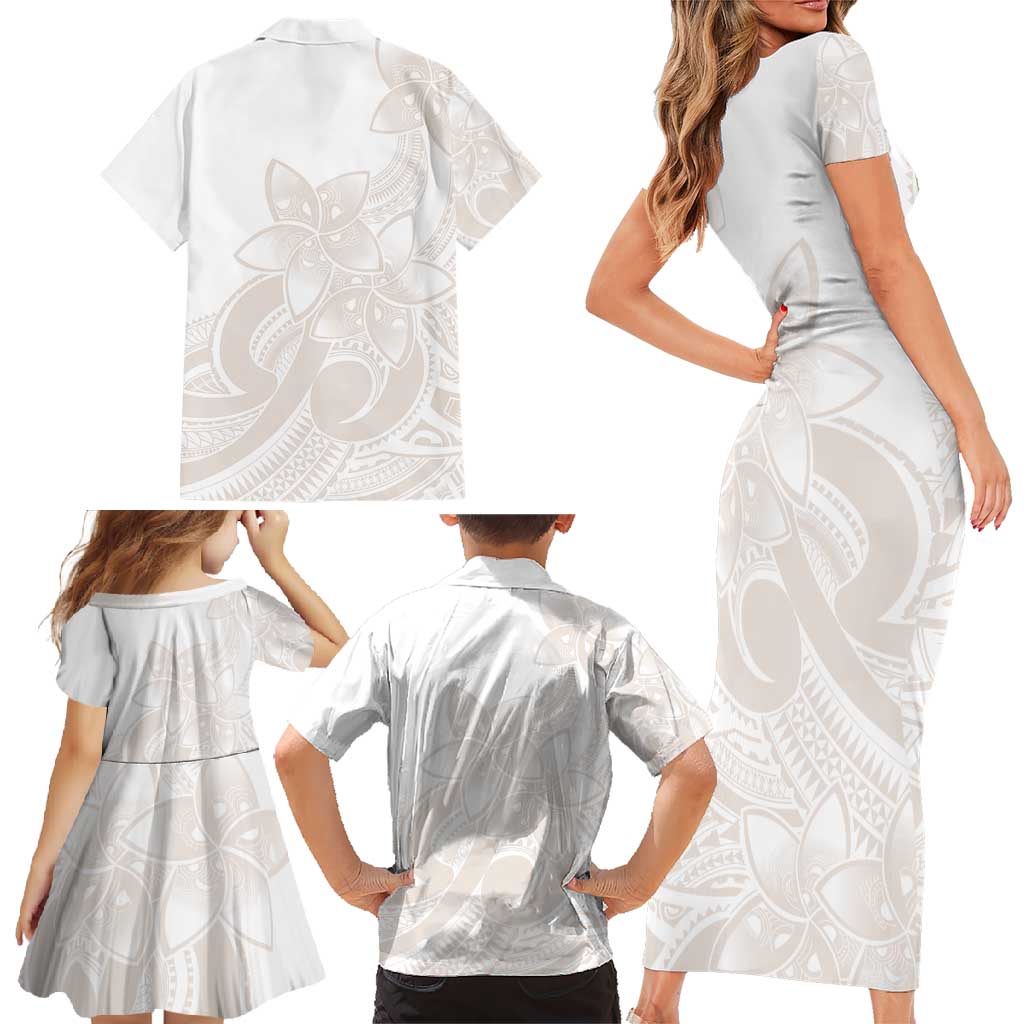 Polynesian Tribal Plumeria Lotu Tamaiti Family Matching Short Sleeve Bodycon Dress and Hawaiian Shirt Pastel Nude LT9 - Polynesian Pride