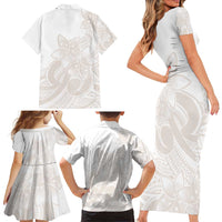 Polynesian Tribal Plumeria Lotu Tamaiti Family Matching Short Sleeve Bodycon Dress and Hawaiian Shirt Pastel Nude LT9 - Polynesian Pride