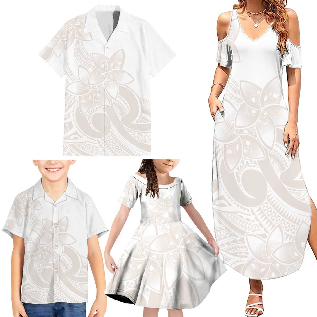 Polynesian Tribal Plumeria Lotu Tamaiti Family Matching Summer Maxi Dress and Hawaiian Shirt Pastel Nude - Polynesian Pride