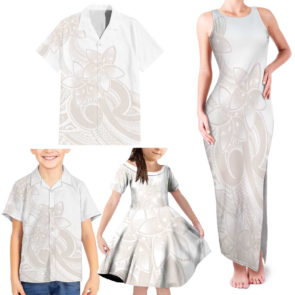 Polynesian Tribal Plumeria Lotu Tamaiti Family Matching Tank Maxi Dress and Hawaiian Shirt Pastel Nude - Polynesian Pride