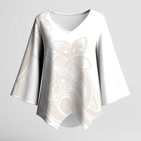 Polynesian Tribal Plumeria Lotu Tamaiti Kimono Sleeve Blouse Pastel Nude - Polynesian Pride