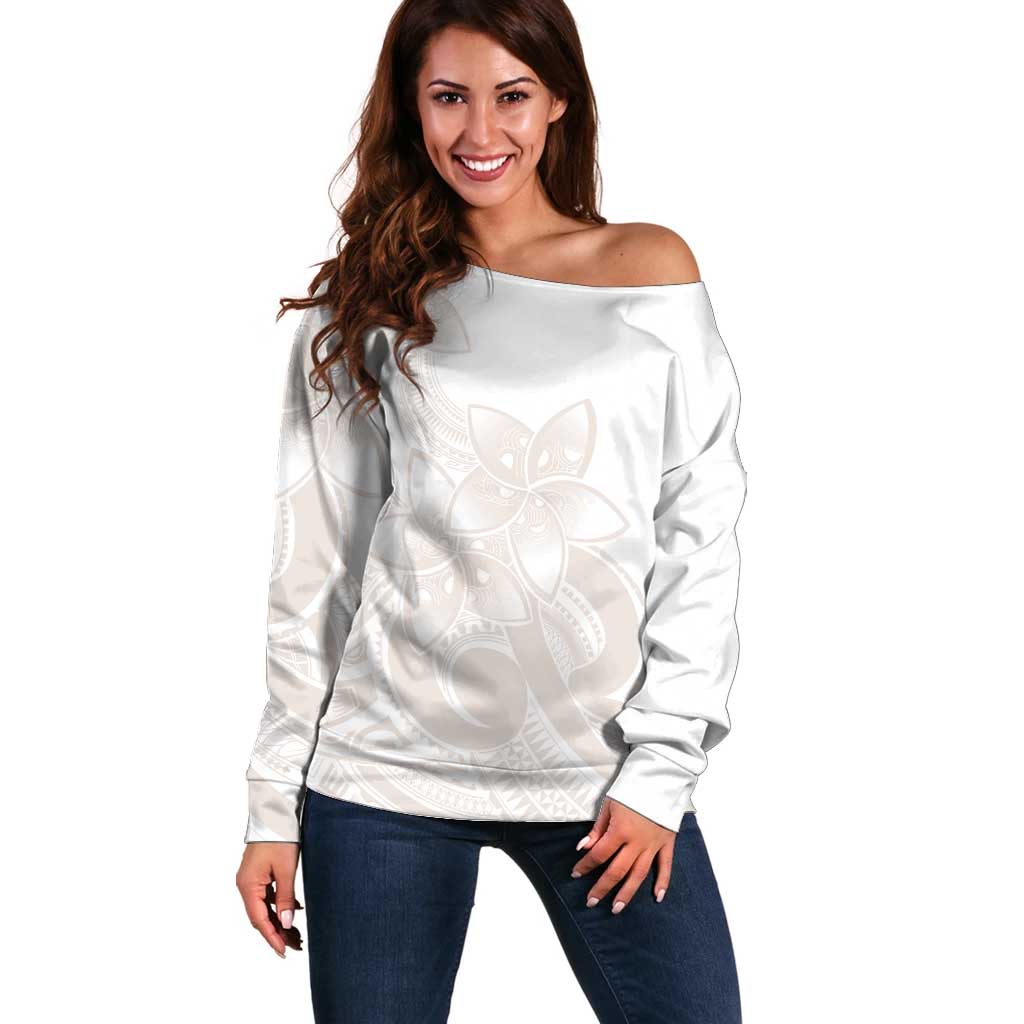 Polynesian Tribal Plumeria Lotu Tamaiti Off Shoulder Sweater Pastel Nude - Polynesian Pride