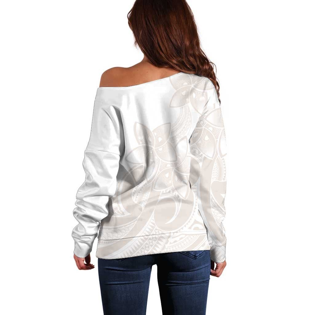 Polynesian Tribal Plumeria Lotu Tamaiti Off Shoulder Sweater Pastel Nude - Polynesian Pride