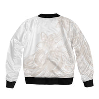 Polynesian Tribal Plumeria Lotu Tamaiti Sleeve Zip Bomber Jacket Pastel Nude - Polynesian Pride