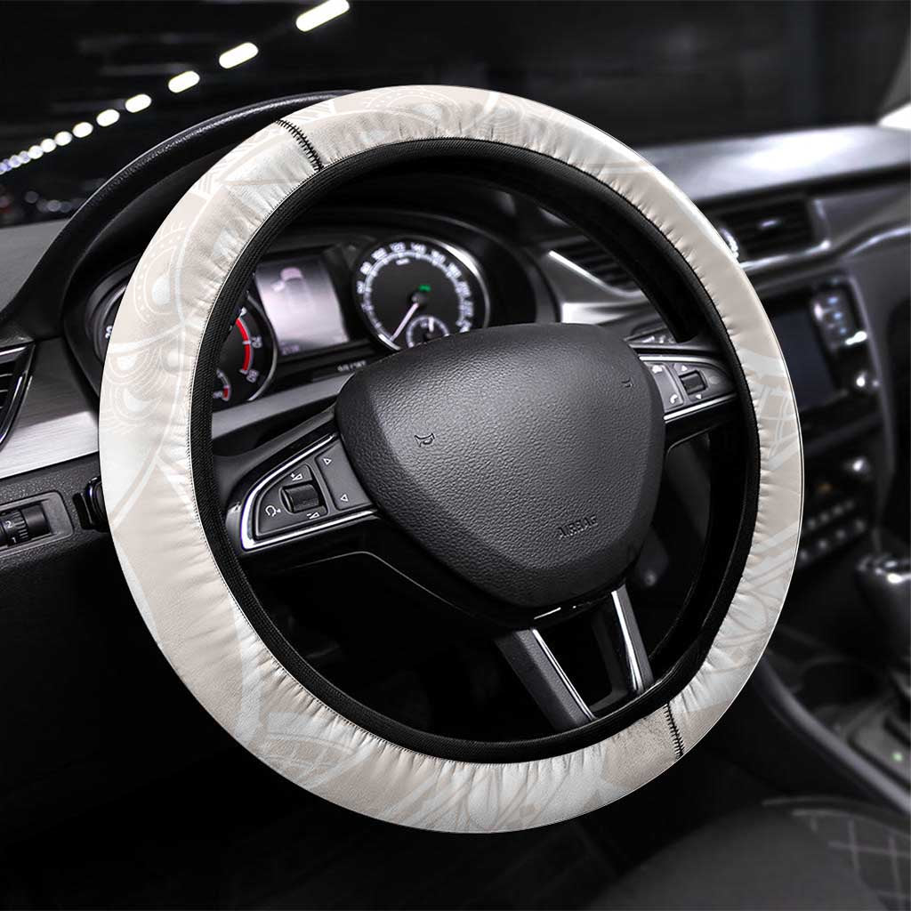 Polynesian Tribal Plumeria Lotu Tamaiti Steering Wheel Cover Pastel Nude - Polynesian Pride