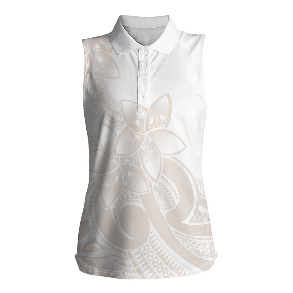 Polynesian Tribal Plumeria Lotu Tamaiti Women Sleeveless Polo Shirt Pastel Nude - Polynesian Pride