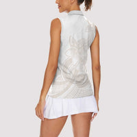 Polynesian Tribal Plumeria Lotu Tamaiti Women Sleeveless Polo Shirt Pastel Nude - Polynesian Pride