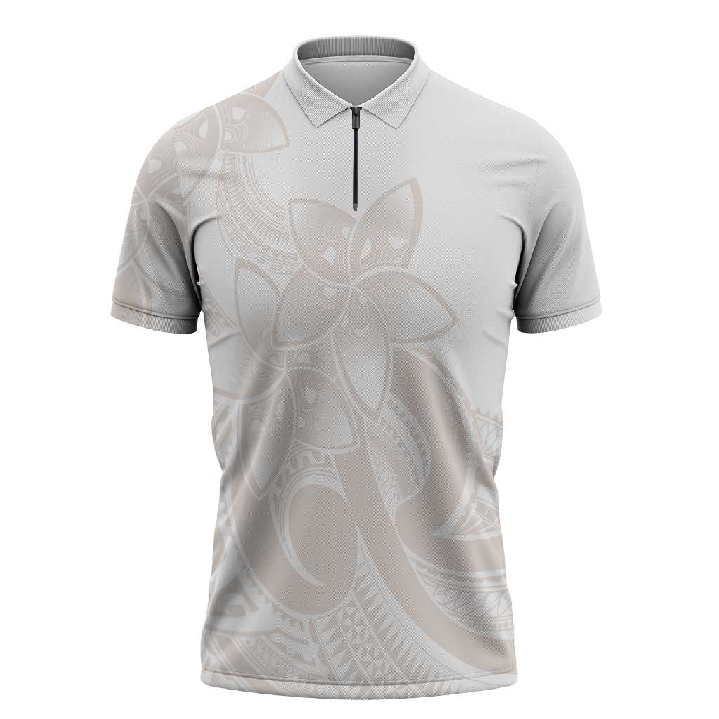 Polynesian Tribal Plumeria Lotu Tamaiti Zipper Polo Shirt Pastel Nude - Polynesian Pride