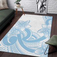 Polynesian Tribal Plumeria Lotu Tamaiti Area Rug Pastel Sky Blue - Polynesian Pride