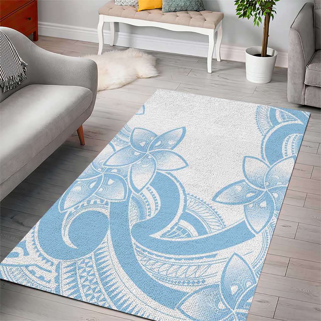 Polynesian Tribal Plumeria Lotu Tamaiti Area Rug Pastel Sky Blue - Polynesian Pride