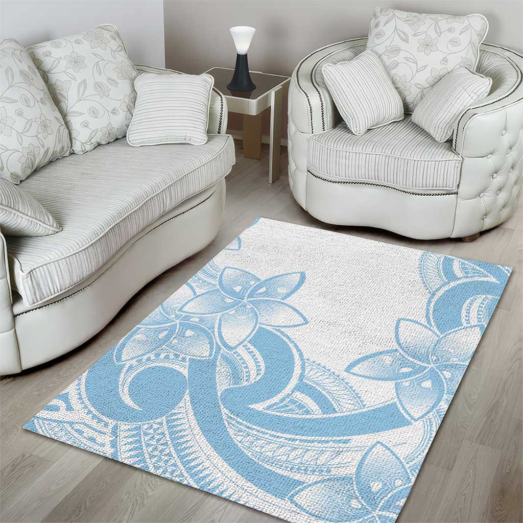 Polynesian Tribal Plumeria Lotu Tamaiti Area Rug Pastel Sky Blue - Polynesian Pride