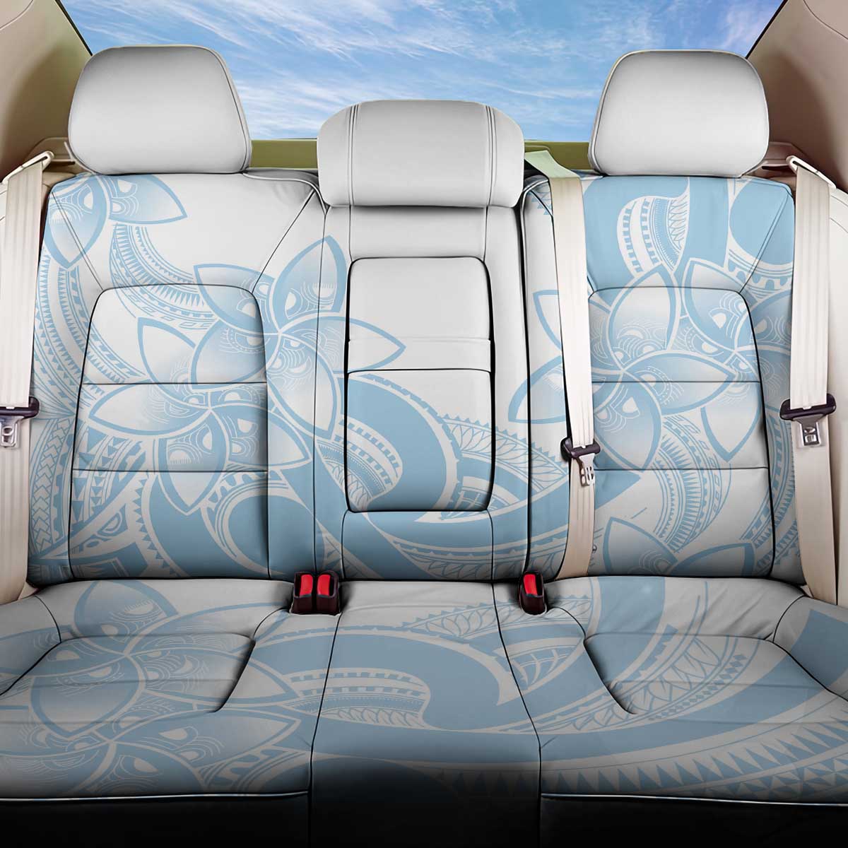 Polynesian Tribal Plumeria Lotu Tamaiti Back Car Seat Cover Pastel Sky Blue - Polynesian Pride