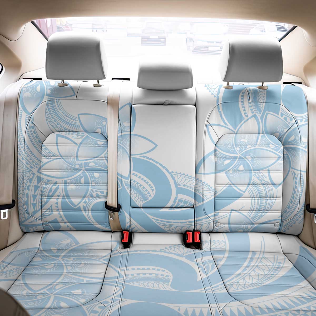 Polynesian Tribal Plumeria Lotu Tamaiti Back Car Seat Cover Pastel Sky Blue - Polynesian Pride