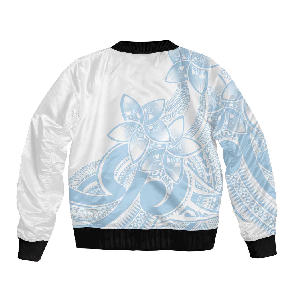 Polynesian Tribal Plumeria Lotu Tamaiti Bomber Jacket Pastel Sky Blue - Polynesian Pride