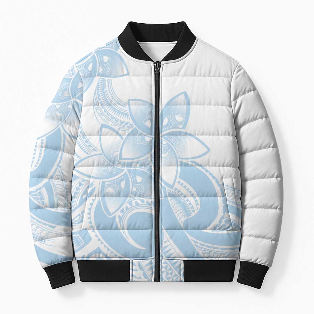 Polynesian Tribal Plumeria Lotu Tamaiti Bomber Puffer Jacket Pastel Sky Blue - Polynesian Pride