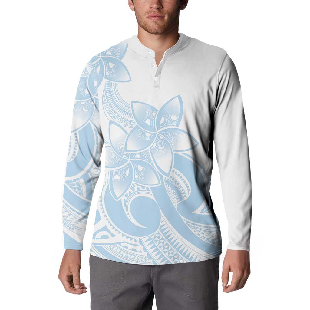 Polynesian Tribal Plumeria Lotu Tamaiti Button Sweatshirt Pastel Sky Blue - Polynesian Pride