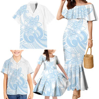 Polynesian Tribal Plumeria Lotu Tamaiti Family Matching Mermaid Dress and Hawaiian Shirt Pastel Sky Blue LT9 - Polynesian Pride