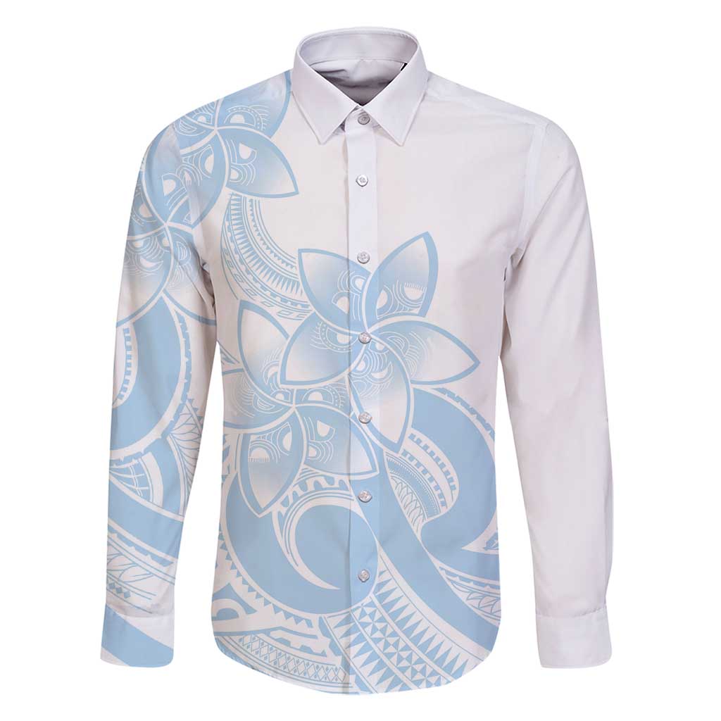 Polynesian Tribal Plumeria Lotu Tamaiti Family Matching Mermaid Dress and Hawaiian Shirt Pastel Sky Blue LT9 Dad's Shirt - Long Sleeve Blue - Polynesian Pride