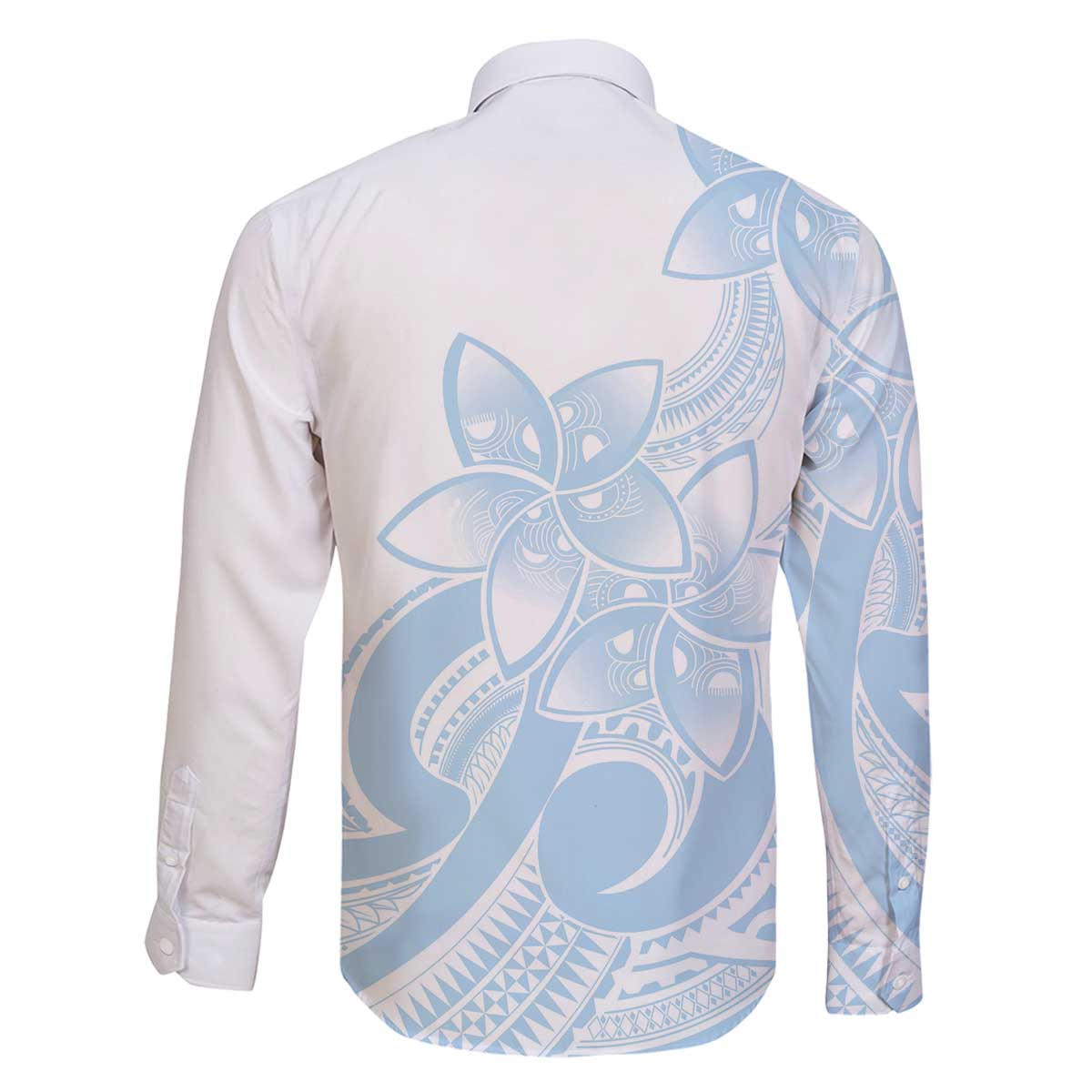 Polynesian Tribal Plumeria Lotu Tamaiti Family Matching Off The Shoulder Long Sleeve Dress and Hawaiian Shirt Pastel Sky Blue - Polynesian Pride