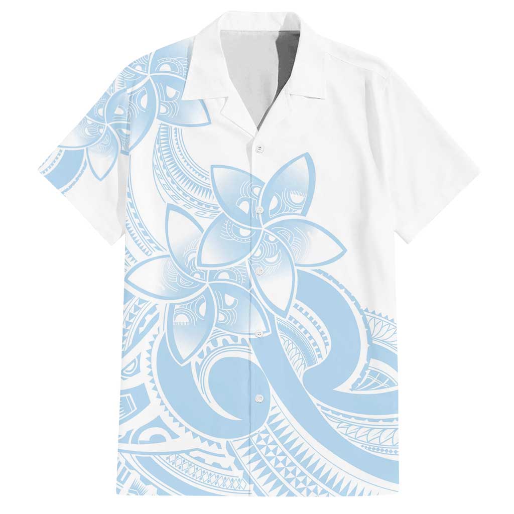 Polynesian Tribal Plumeria Lotu Tamaiti Family Matching Off Shoulder Short Dress and Hawaiian Shirt Pastel Sky Blue - Polynesian Pride