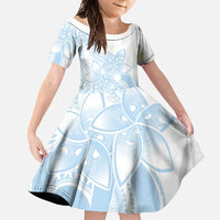 Polynesian Tribal Plumeria Lotu Tamaiti Family Matching Short Sleeve Bodycon Dress and Hawaiian Shirt Pastel Sky Blue LT9 Daughter's Dress Blue - Polynesian Pride
