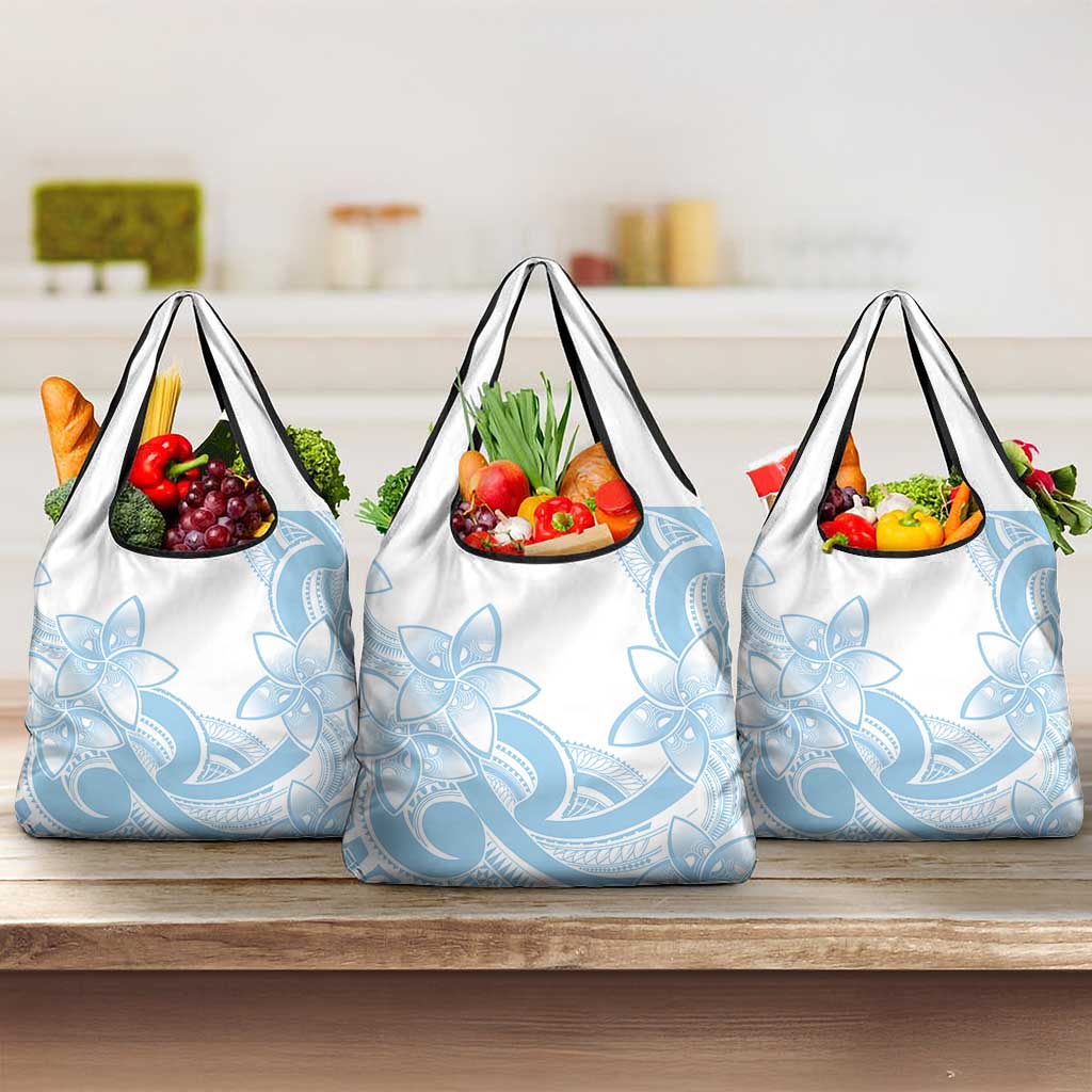 Polynesian Tribal Plumeria Lotu Tamaiti Grocery Bag Pastel Sky Blue - Polynesian Pride