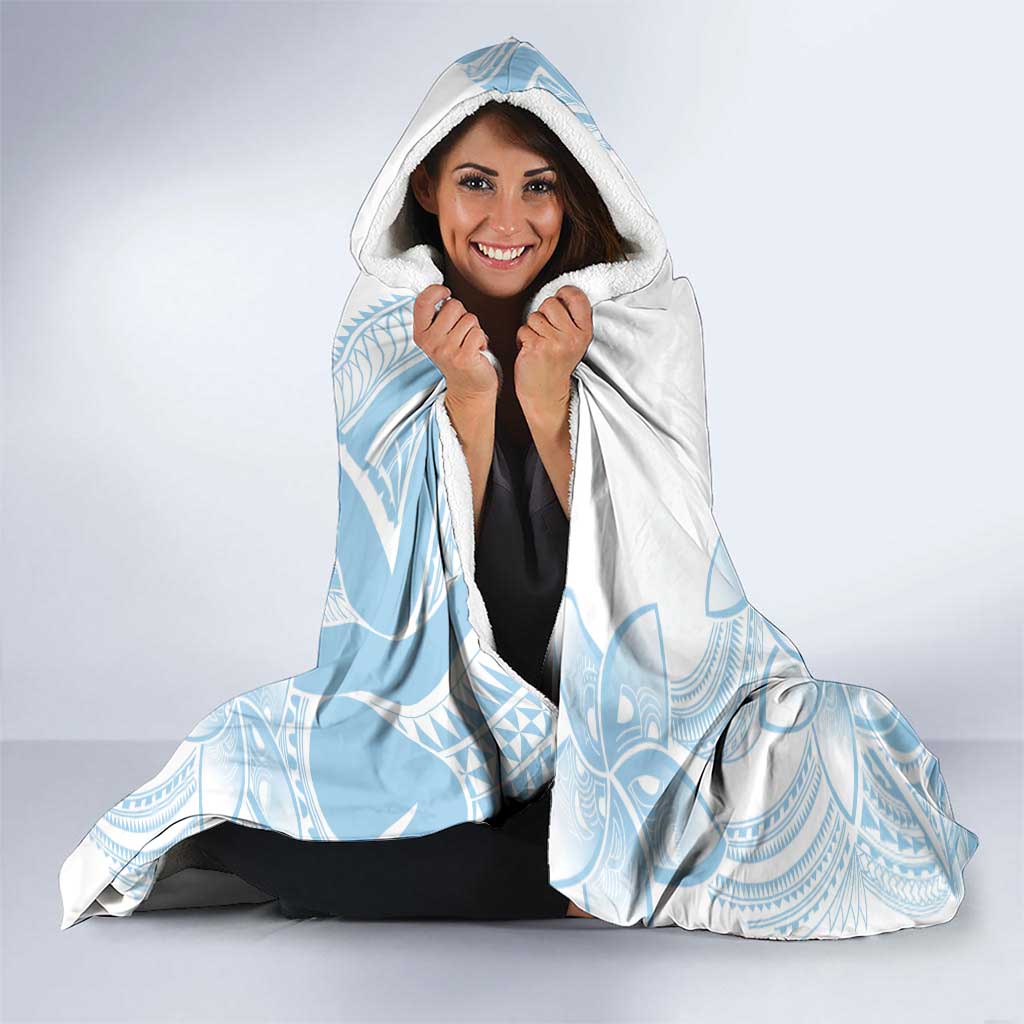 Polynesian Tribal Plumeria Lotu Tamaiti Hooded Blanket Pastel Sky Blue - Polynesian Pride