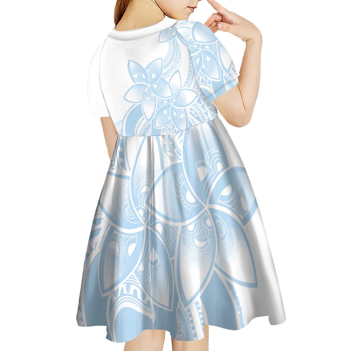 Polynesian Tribal Plumeria Lotu Tamaiti Kid Short Sleeve Dress Pastel Sky Blue - Polynesian Pride