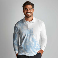 Polynesian Tribal Plumeria Lotu Tamaiti Long Sleeve Polo Shirt Pastel Sky Blue - Polynesian Pride