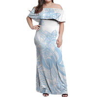 Polynesian Tribal Plumeria Lotu Tamaiti Off Shoulder Maxi Dress Pastel Sky Blue - Polynesian Pride
